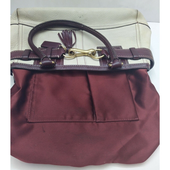 Coach Hampton Ivory Pebbled Leather Tassel Double Handle Satchel Bag - Picture 11 of 14